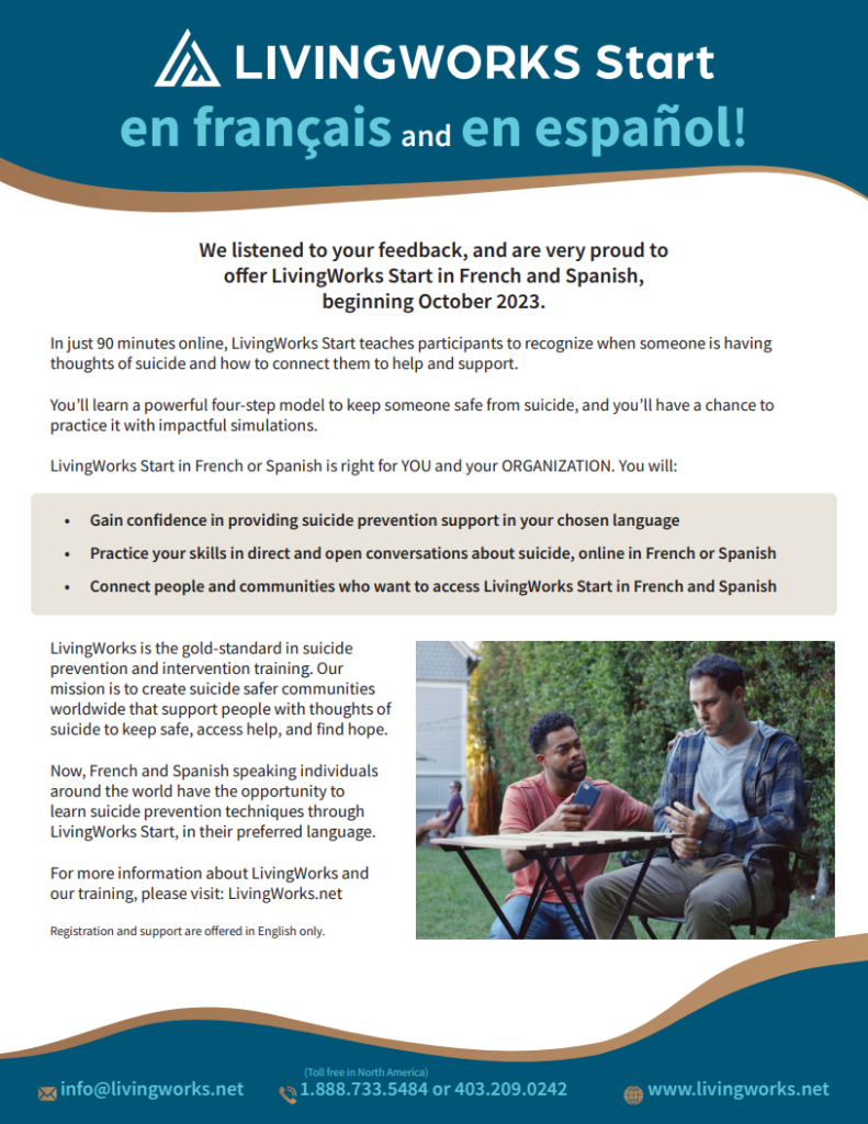 LivingWorks Start in French and Spanish sheet